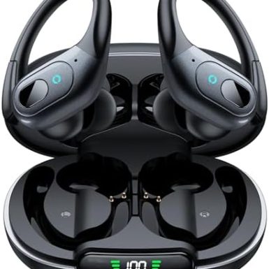 occiam Active Noise Cancelling Ear Buds Bluetooth Headphones Wireless Earbuds 90Hrs Playback Stereo Bass Earphones with Over-Ear Hooks IPX7 Waterproof Earbud for Sports Running Gym Workout Black